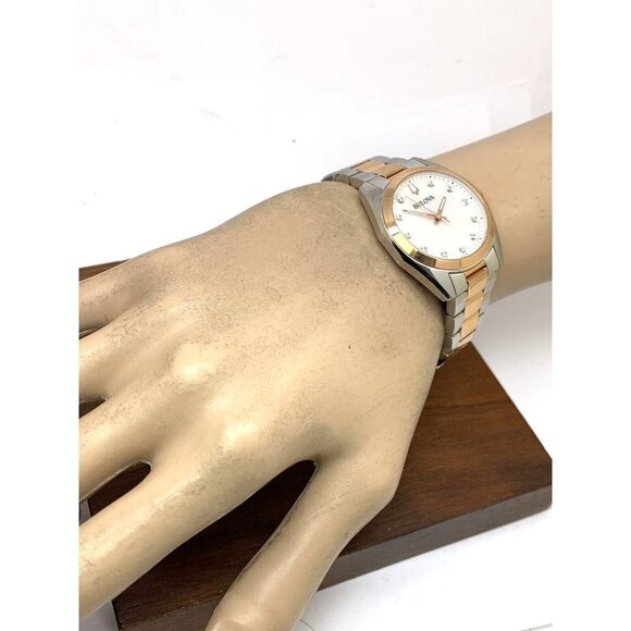 Bulova Women's Watch 98P207 Quartz Diamond Mother of Pearl White Dial Two Tone - Picture 4 of 14